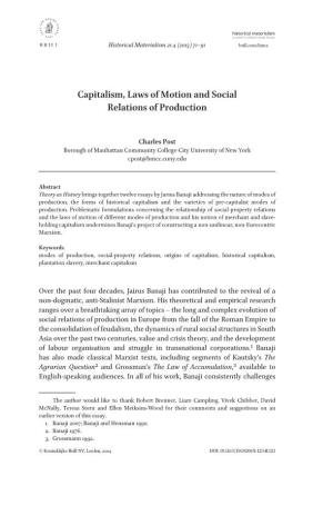 Capitalism, Laws of Motion and Social Relations of Production