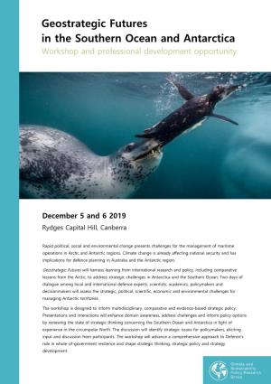 Geostrategic Futures in the Southern Ocean and Antarctica Workshop and Professional Development Opportunity