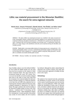 Lithic Raw Material Procurement in the Moravian Neolithic&gt; the Search for Extra-Regional Networks