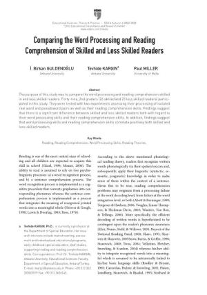 Comparing the Word Processing and Reading Comprehension of Skilled and Less Skilled Readers