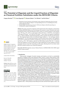 The Potential of Digestate and the Liquid Fraction of Digestate As Chemical Fertiliser Substitutes Under the RENURE Criteria
