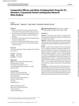 Comparative Efficacy and Safety of Antipsychotic Drugs for Tic Disorders: a Systematic Review and Bayesian Network Meta-Analysis
