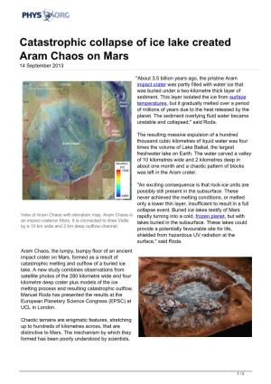Catastrophic Collapse of Ice Lake Created Aram Chaos on Mars 14 September 2013