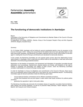 The Functioning of Democratic Institutions in Azerbaijan
