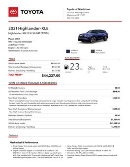 2021 Highlander-XLE Highlander-XLE 3.5L V6 8AT (AWD)