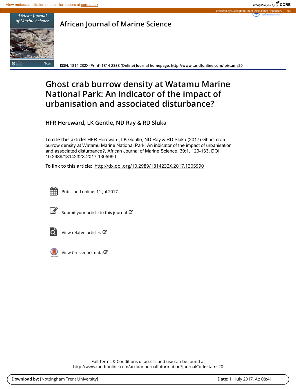 Ghost Crab Burrow Density at Watamu Marine National Park: an Indicator of the Impact of Urbanisation and Associated Disturbance?