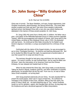 Dr. John Sung—“Billy Graham of China”