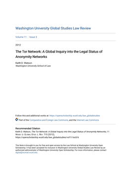 The Tor Network: a Global Inquiry Into the Legal Status of Anonymity Networks