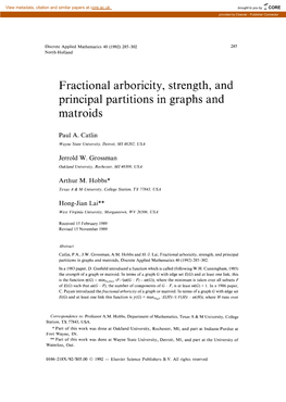 Fractional Arboricity, Strength, and Principal Partitions in Graphs and Matroids