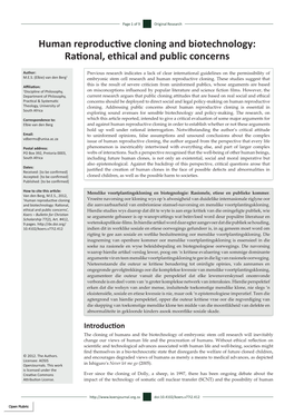 Human Reproductive Cloning and Biotechnology: Rational, Ethical and Public Concerns