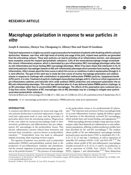 Macrophage Polarization in Response to Wear Particles in Vitro