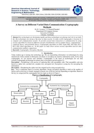 A Survey on Different Varied Data Communication Cryptography Methods Dr