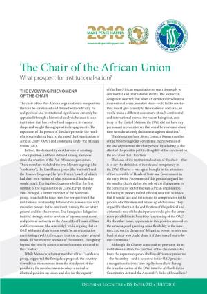 The Chair of the African Union: What Prospect for Institutionalisation?