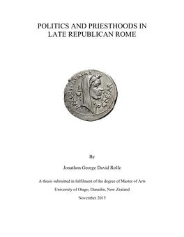 Politics and Priesthoods in Late Republican Rome