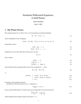 Stochastic Differential Equations: a SAD Primer