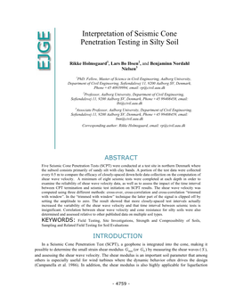 Interpretation of Seismic Cone Penetration Testing in Silty Soil