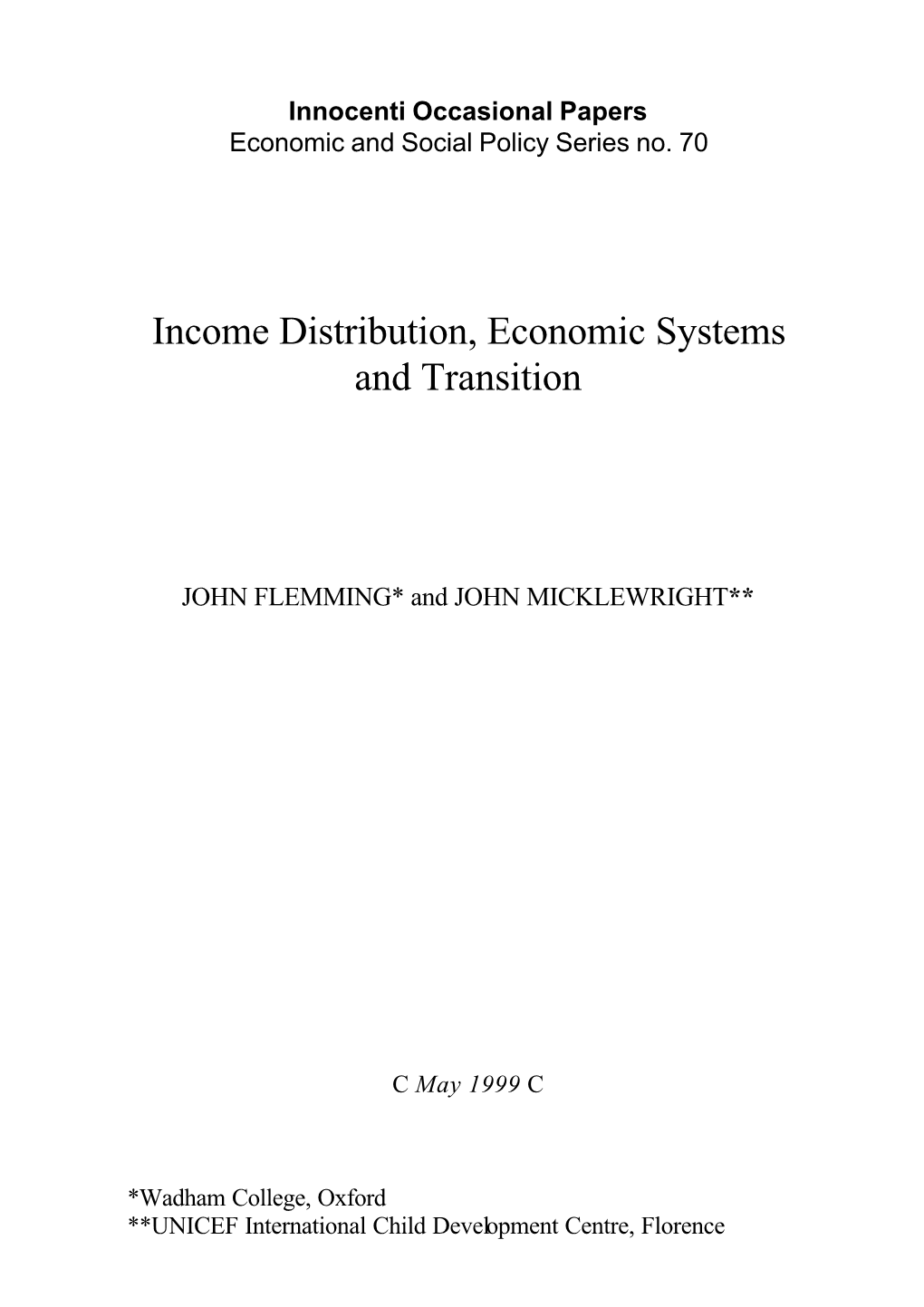 Income Distribution, Economic Systems and Transition