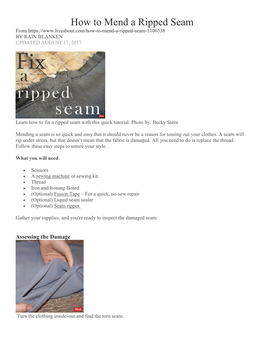 How to Mend a Ripped Seam from by RAIN BLANKEN UPDATED AUGUST 17, 2017