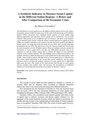 A Synthetic Indicator to Measure Social Capital in the Different Italian Regions: a Before and After Comparison of the Economic Crisis