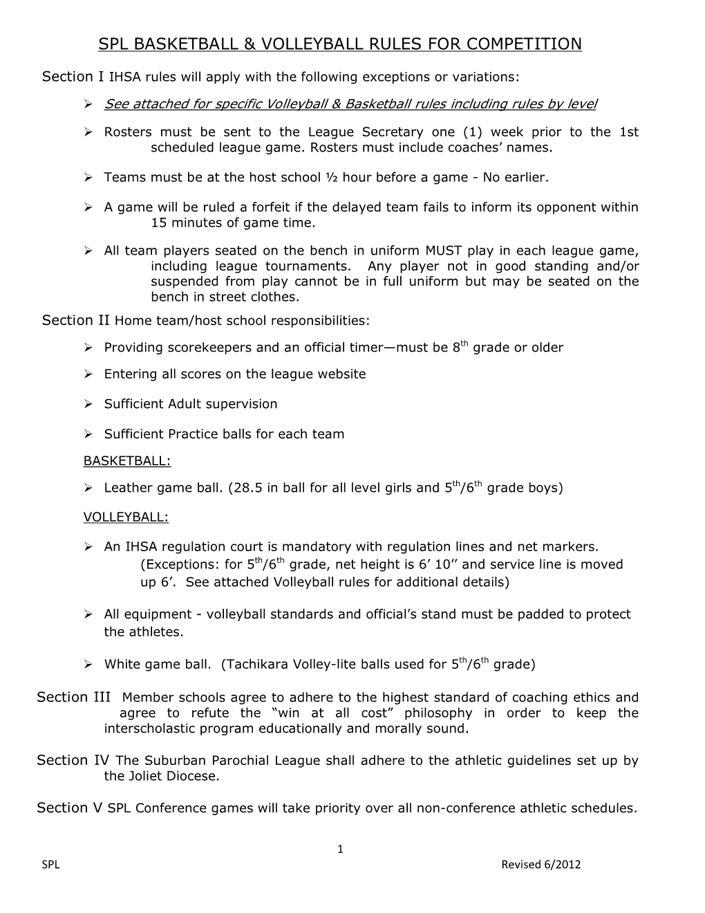 Spl Basketball & Volleyball Rules for Competition