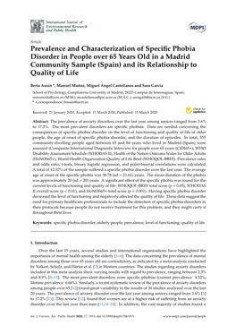 Prevalence and Characterization of Specific Phobia Disorder in People Over 65 Years Old in a Madrid Community Sample