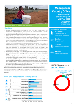 UNICEF Madagascar Humanitarian Situation Report Mid-Year 2020.Pdf
