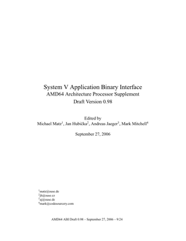 System V Application Binary Interface AMD64 Architecture Processor Supplement Draft Version 0.98