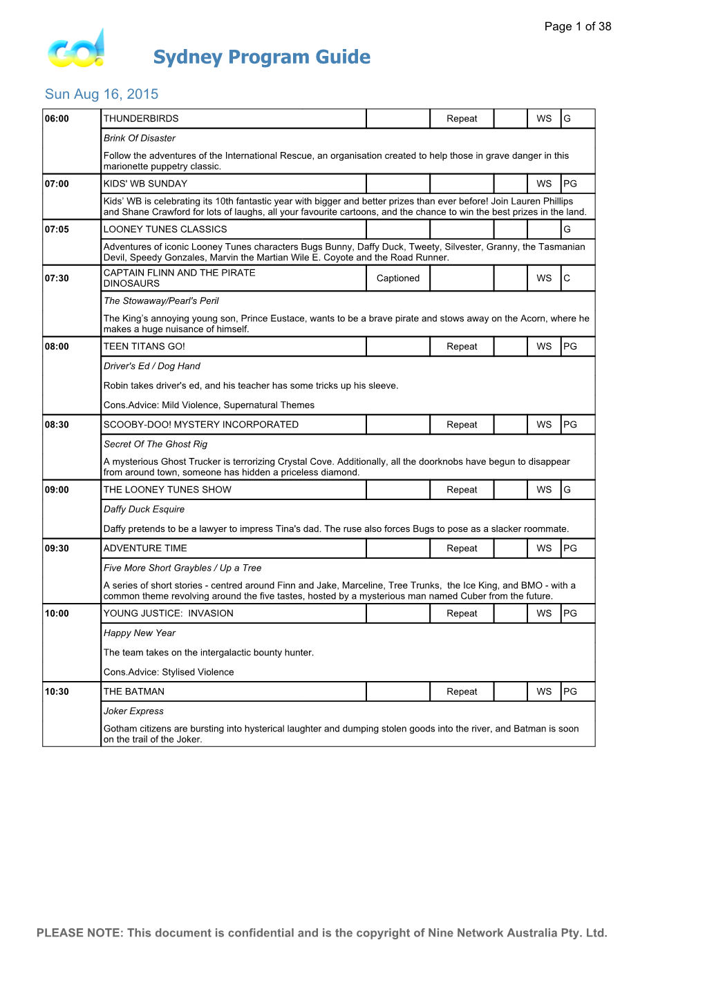 Sydney Program Guide