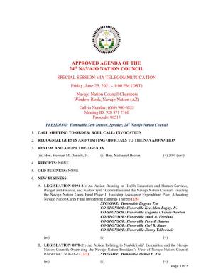APPROVED AGENDA of the 24Th NAVAJO NATION COUNCIL