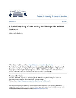 A Preliminary Study of the Crossing Relationships of Capsicum Baccatum