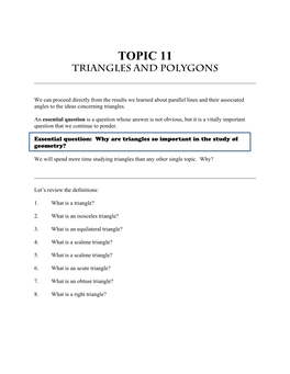 TOPIC 11 Triangles and Polygons