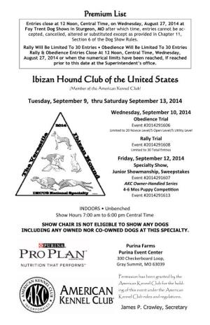Ibizan Hound Club of the United States (Member of the American Kennel Club)