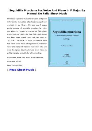 Seguidilla Murciana for Voice and Piano in F Major by Manuel De Falla Sheet Music