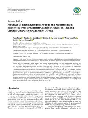 Advances in Pharmacological Actions and Mechanisms of Flavonoids from Traditional Chinese Medicine in Treating Chronic Obstructive Pulmonary Disease