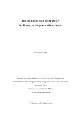 The Brazilian Seven-String Guitar: Traditions, Techniques and Innovations