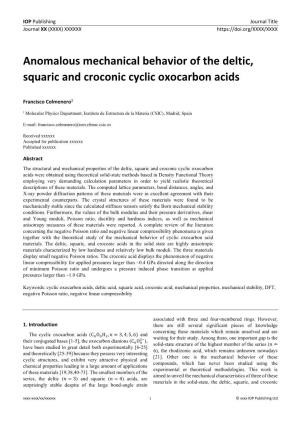 Anomalous Mechanical Behavior of the Deltic, Squaric and Croconic Cyclic Oxocarbon Acids