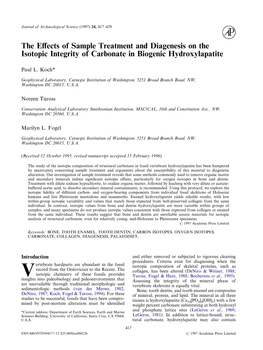 The Effects of Sample Treatment and Diagenesis on the Isotopic Integrity