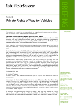 Private Rights of Way for Vehicles