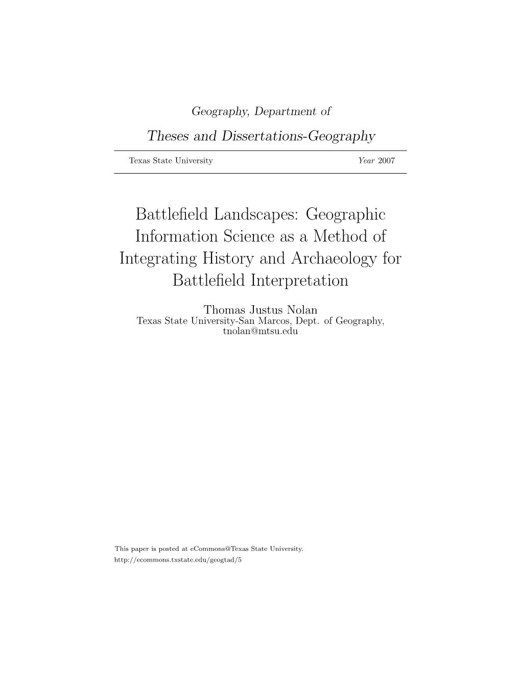 Battlefield Landscapes: Geographic Information Science As a Method Of