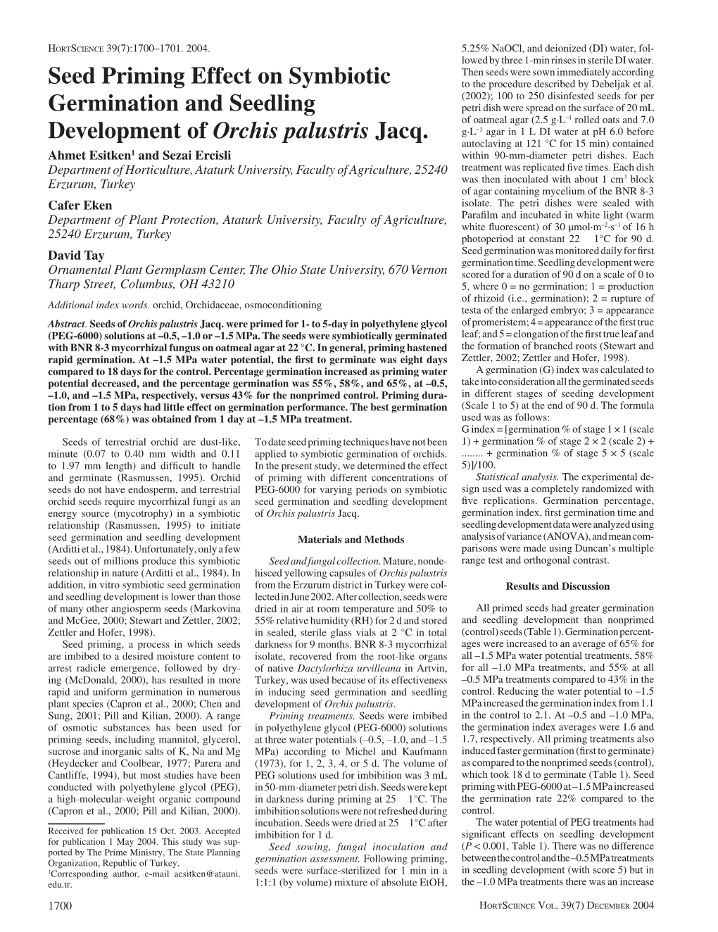 Seed Priming Effect on Symbiotic Germination and Seedling