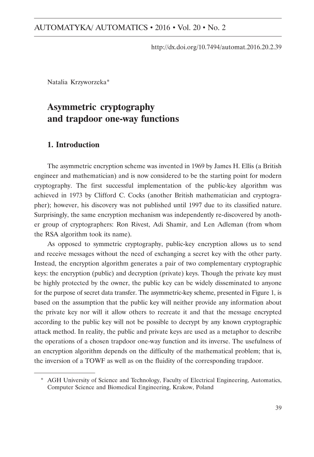 Asymmetric Cryptography and Trapdoor One-Way Functions