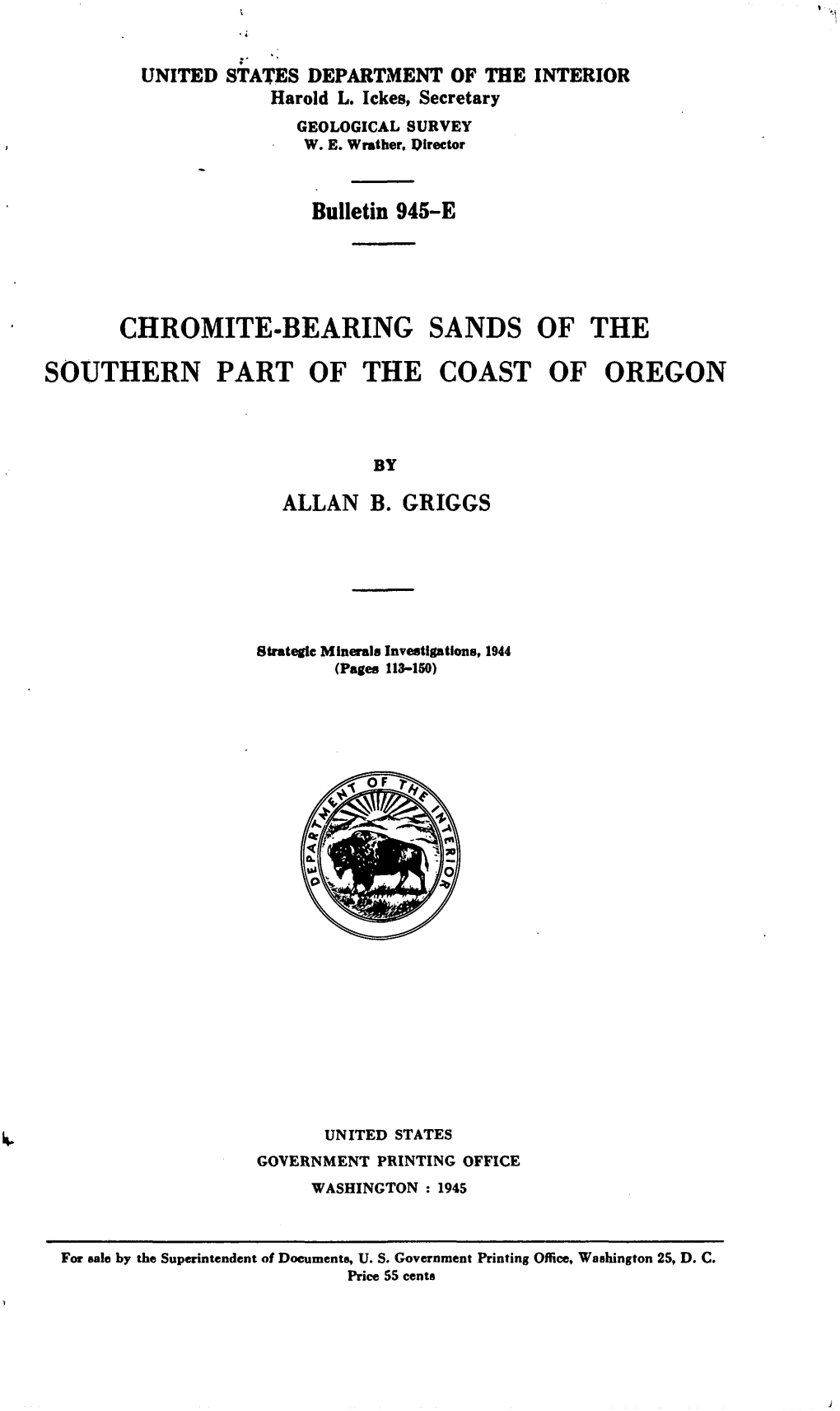 Chromite-Bearing Sands of the Southern Part of the Coast of Oregon