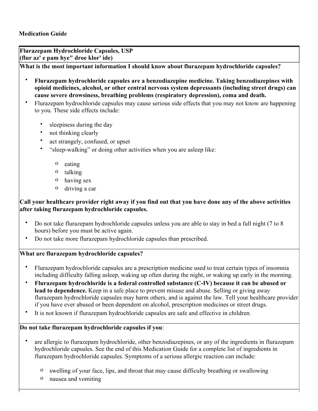 Medication Guide Flurazepam Hydrochloride Capsules