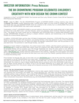 The Bk Crowntm/Mc Program Celebrates Children's Creativity With