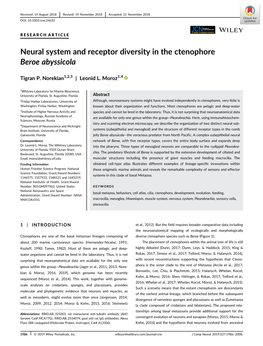 Neural System and Receptor Diversity in the Ctenophore Beroe Abyssicola