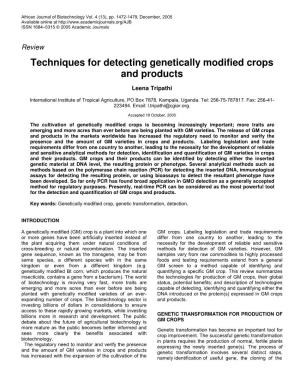 Techniques for Detecting Genetically Modified Crops and Products