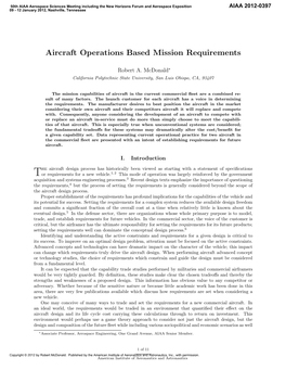 Aircraft Operations Based Mission Requirements