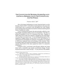 The Constitution of Mothers: Gender Equality and Social Reproduction in the United States and the World