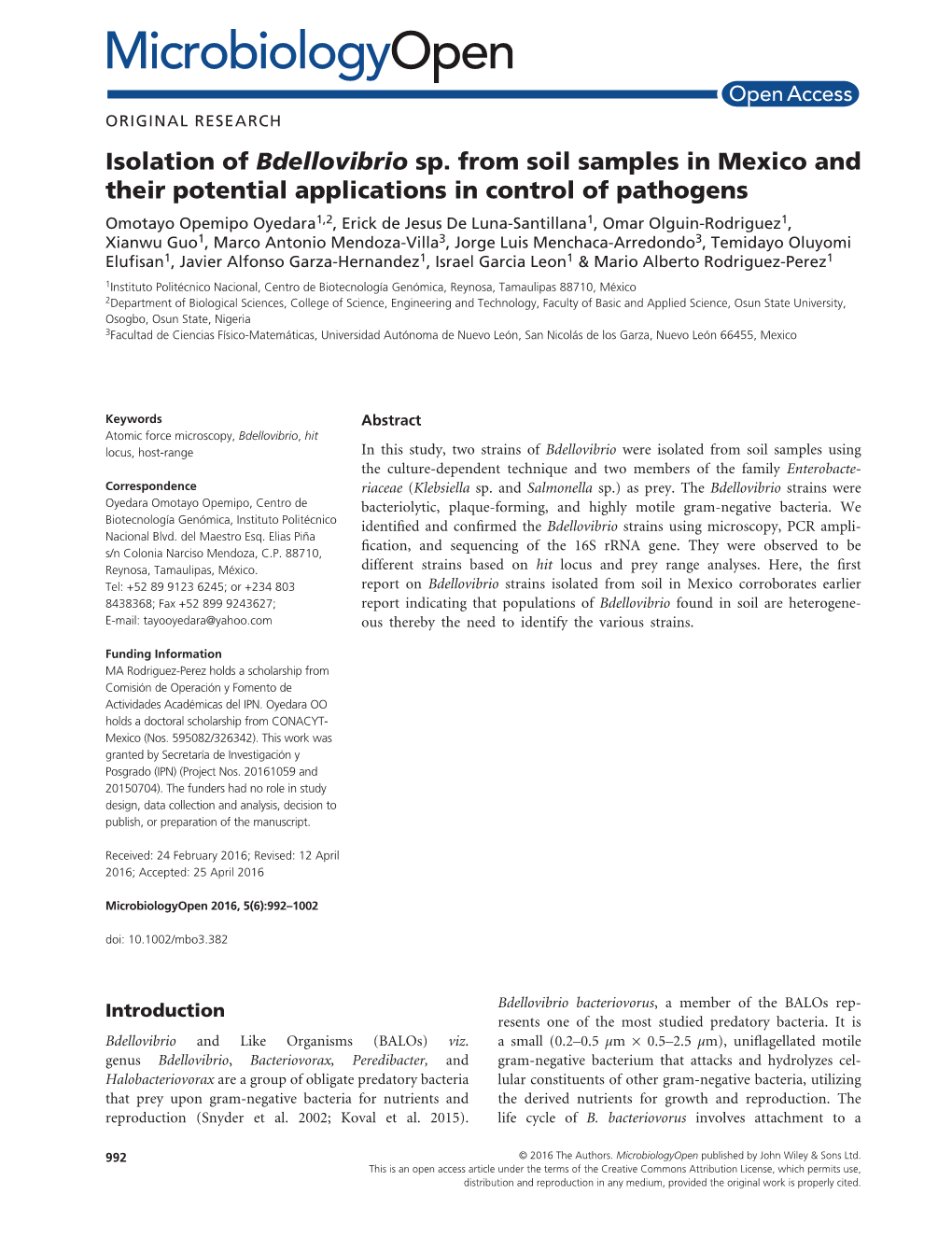 Isolation of Bdellovibrio Sp. from Soil Samples in Mexico and Their