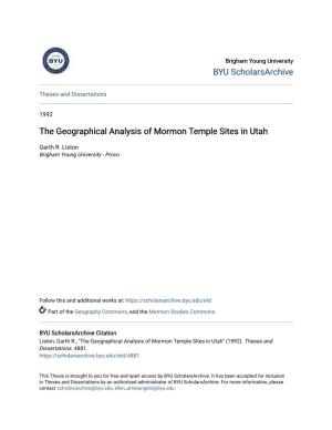 The Geographical Analysis of Mormon Temple Sites in Utah